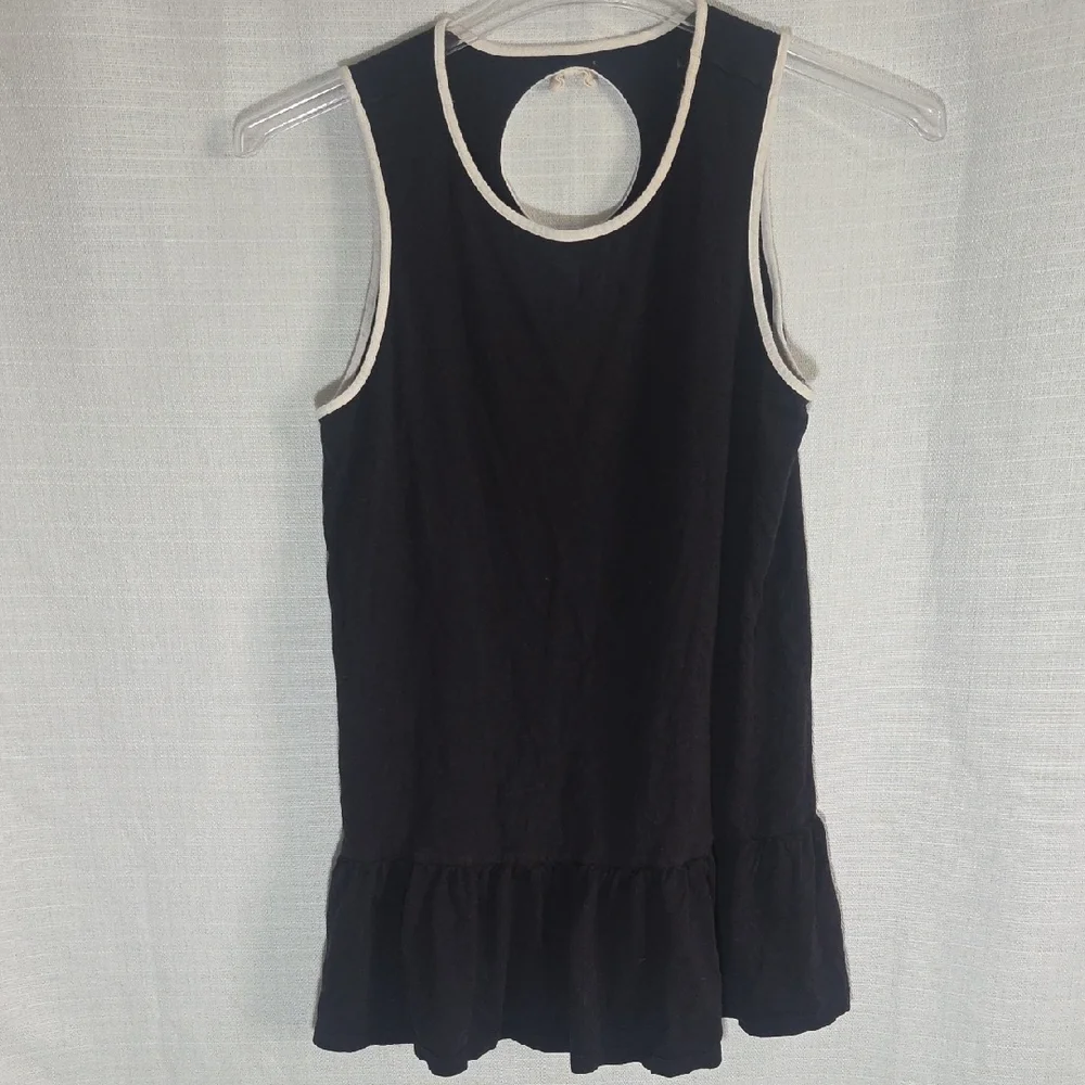 Kate Spade Black and White Trim Tank Top Size Medium Ruffle Bottom